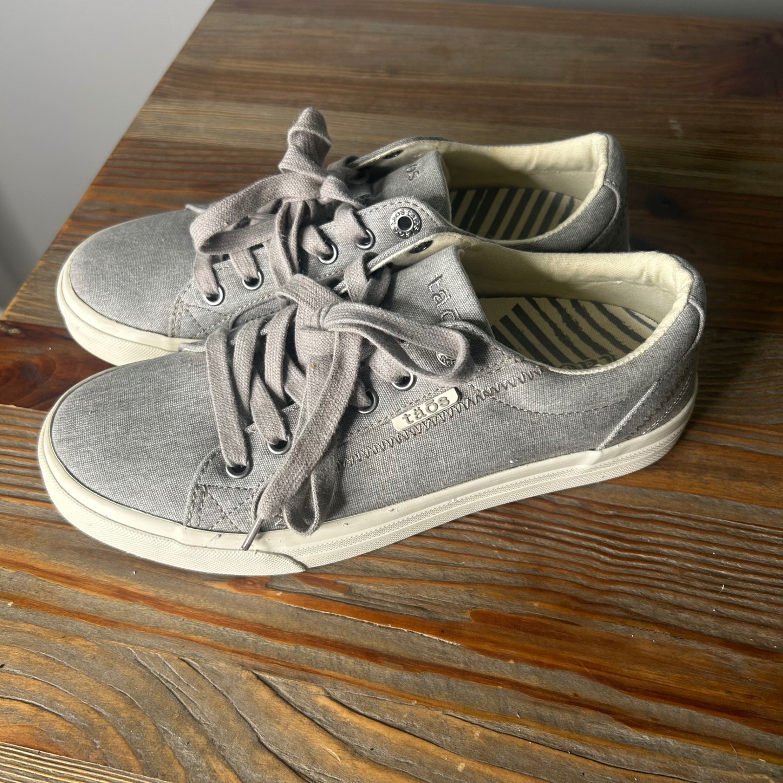 Taos Canvas Grey Sneakers Lace Up Casual Comfort Shoes Women's